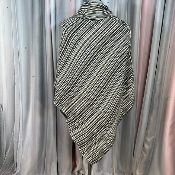 Lightweight Black, Brown & White Striped Pullover Knit Poncho - Picture 6 of 7